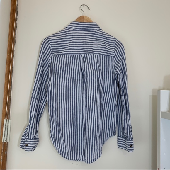 white and blue striped flannel button shirt - Picture 3 of 3